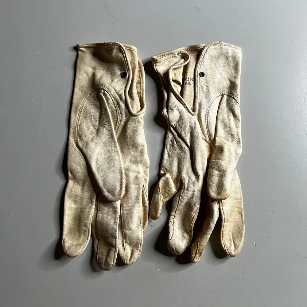 Vintage Perrins Make Cream‎ Leather Gloves Club Mark Cadet 1950s Off White 8.5